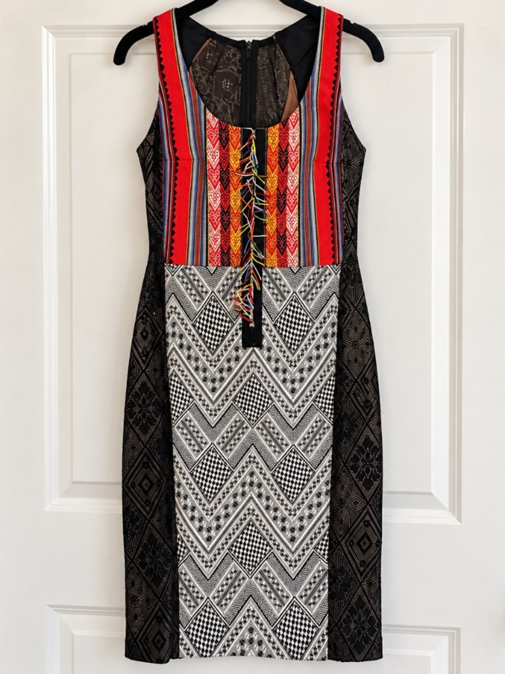 Byron Lars Beauty Mark Mixed Media Lace Patchwork Sheath Dress Size 6